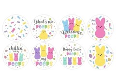 100 Pieces Round 1” Happy Easter Peeps Bunny Stickers Party Decor Envelope Seals