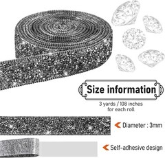 1Pcs Black 108″ x 1″ Bling Rhinestone Crystal Diamond DIY Decor Sticker Decal #A