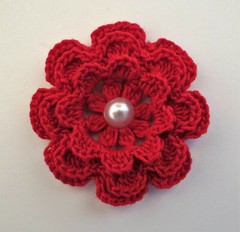 Crochet Flower Layered w/pearl Appique Cardmaking Crafts Scrapbook 6Pc Pink Red