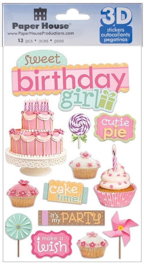 Sweet Birthday Girl – 3D scrapbook stickers – Paper House STDM-0181