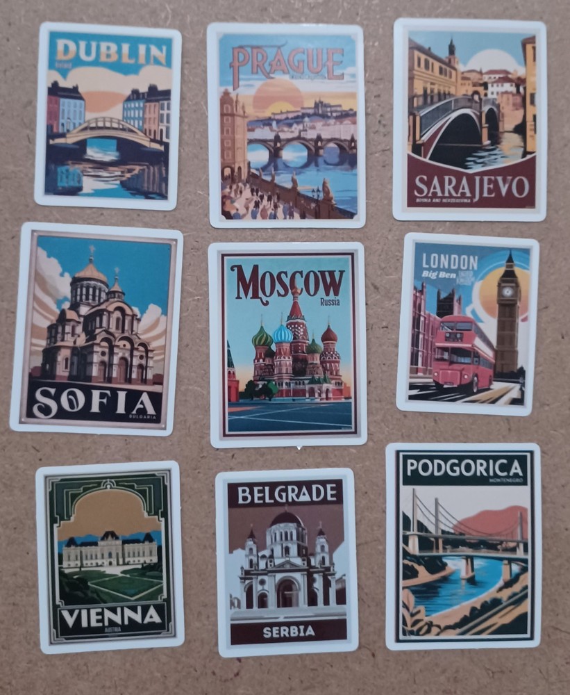 International Cities Themed Stickers – Lot of 9