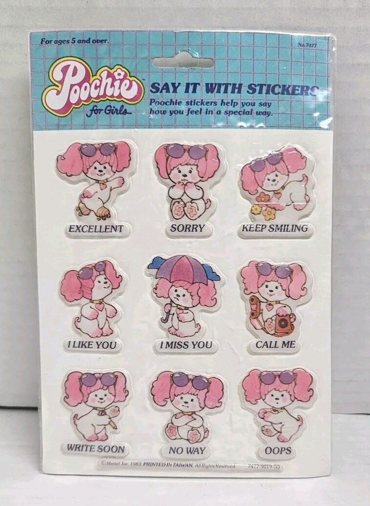 Vintage 1983 Poochie For Girls Puffy Stickers Mattel No. 7477 Sealed NOS