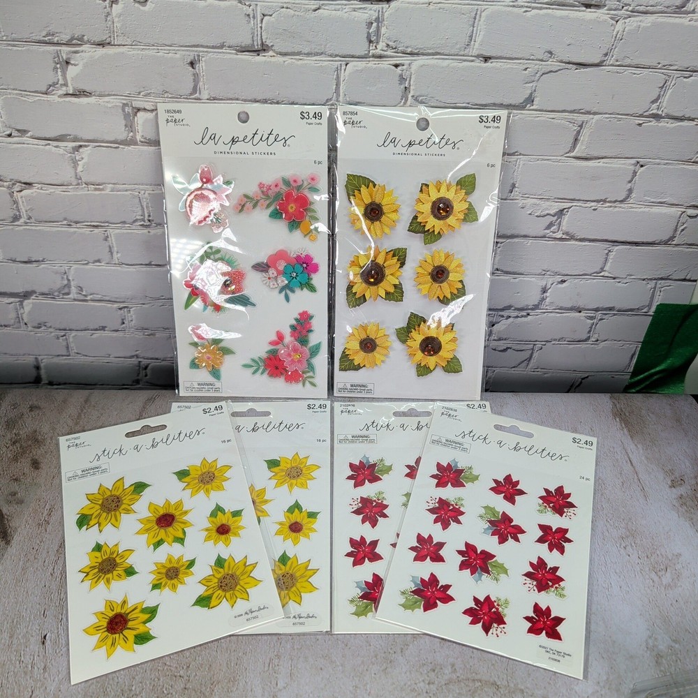 The Paper Studio Floral Sticker Bundle Sunflowers Poinsettias 6 Sheets New