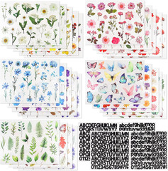 500Pcs Natural Flower Stickers with 260Pcs Letter Stickers,Self-Adhesive Flower