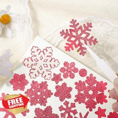 Qaxrocyn 440 Pcs Pink Glitter Snowflake Stickers