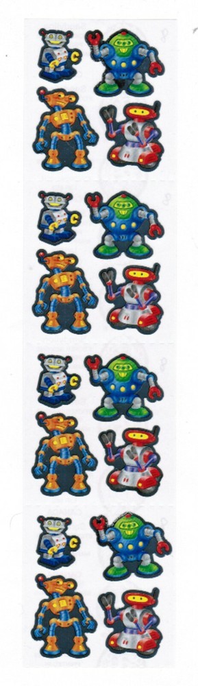 Vintage Sandylion Shiny Cute Fun ROBOTS Scrapbook Stickers 4 Squares 90s
