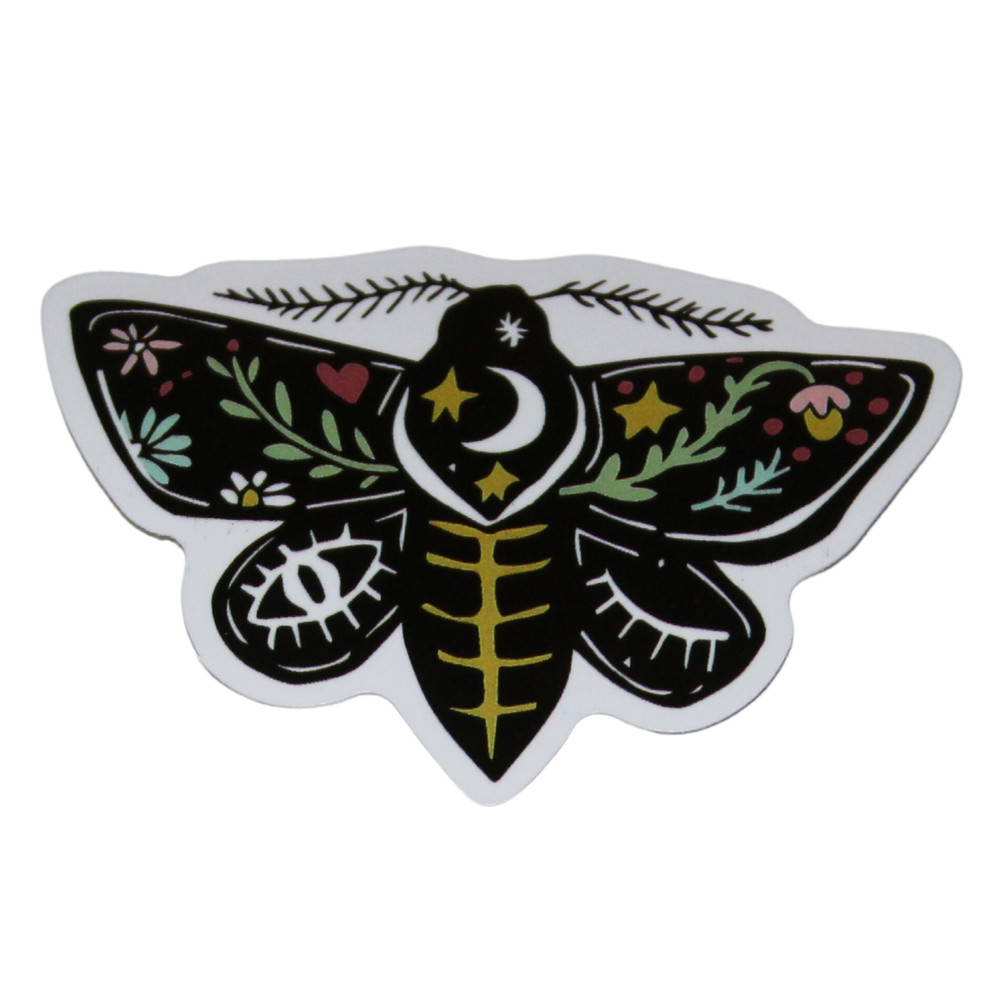 Cosmic Nature Moth Eye Flowers Vines Moon Stars Sticker