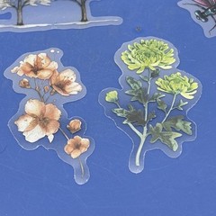 Floral Die Cut Stickers Clear Dragonfly Trees Flowers Pink Green Purple White