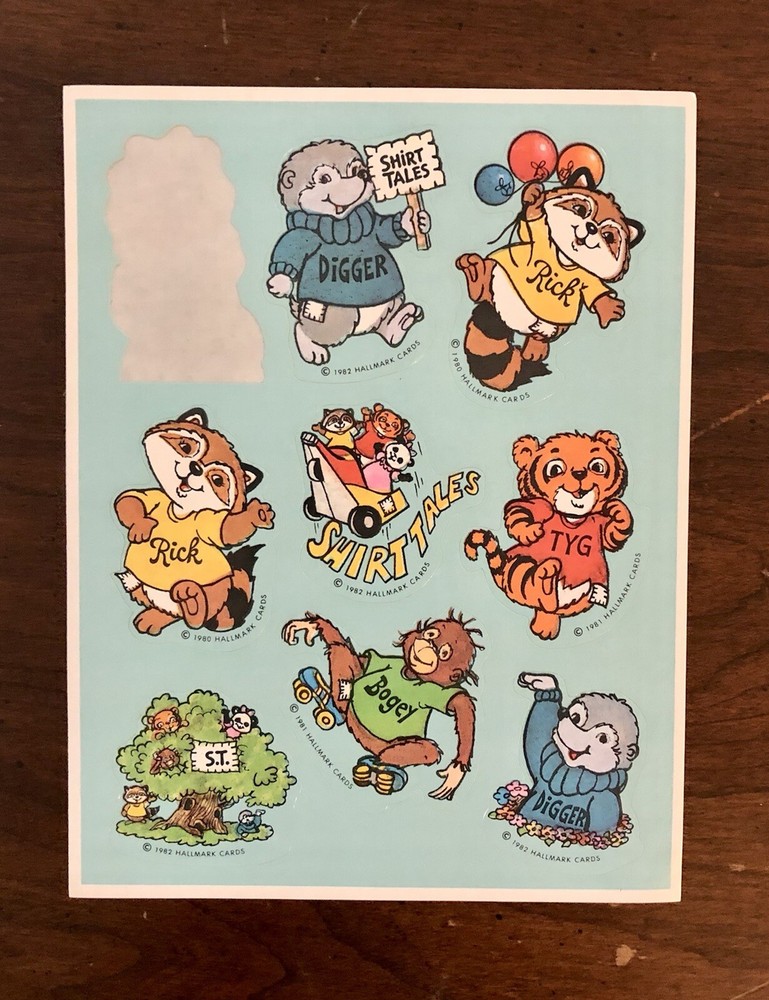RARE Vintage 1982 Hallmark SHIRT TALES Sticker Sheet – Missing One Sticker –