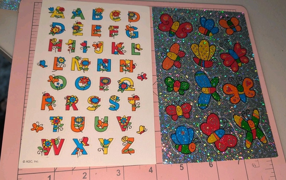 Vintage Stickers American Greetings Sparkle Butterflies /Alphabet Lot 2 Sheets