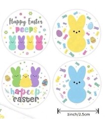 100 Pieces Round 1” Happy Easter Peeps Bunny Stickers Party Decor Envelope Seals