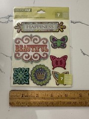 Studio112 7PC Flourish Adhesive Chipboard Happiness Beautiful Butterfly Plaques
