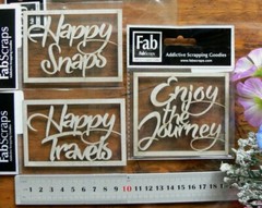 Chipboard HAPPY TRAVELS, HAPPY SNAPS, ENJOY THE JOURNEY – Choice Fab Scraps Trvl