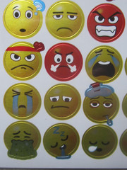 Teaching Tree 202 Fun Silly Expressive Emoji Shiny Gold Stickers 1″, 1/2″ New!