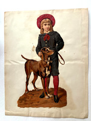 Stunning Large Die Cut on 1800’s -1900’s Scrapbook Page of Boy w/Dog *