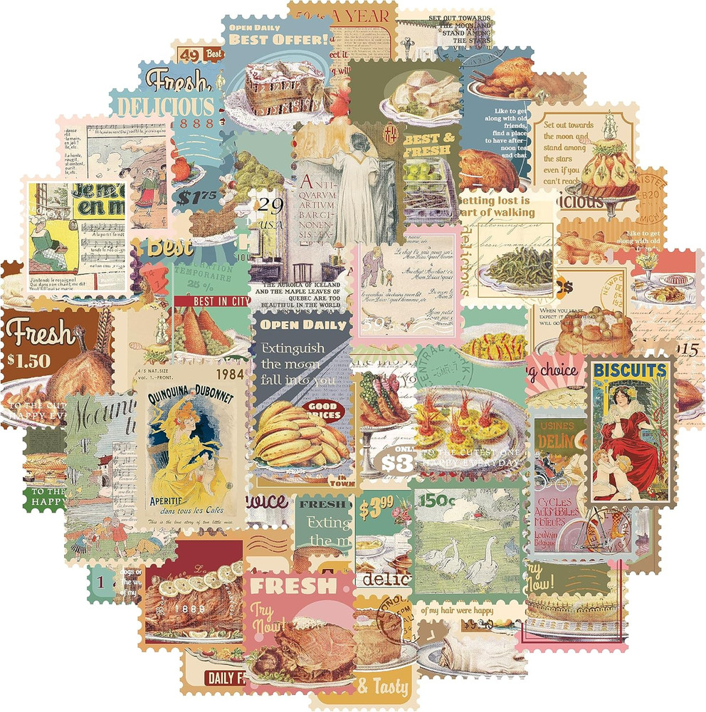 100 Pcs Scrapbooking Stickers,Food Stickers for Scrapbooking,Vintage Stamp Stick