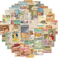 100 Pcs Scrapbooking Stickers,Food Stickers for Scrapbooking,Vintage Stamp Stick
