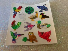 1 SQUARE (1 SQ) RARE SANDYLION STICKERS MULTI-COLOR MIXED GLITTER BIRDS 12 PCS