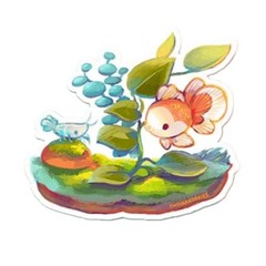 Oranda Fish and Shrimp Sticker – Waterproof Vinyl