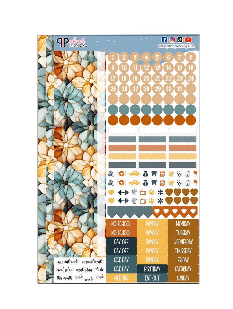 Floral Pattern Planner Stickers, Monthly Sample Kit