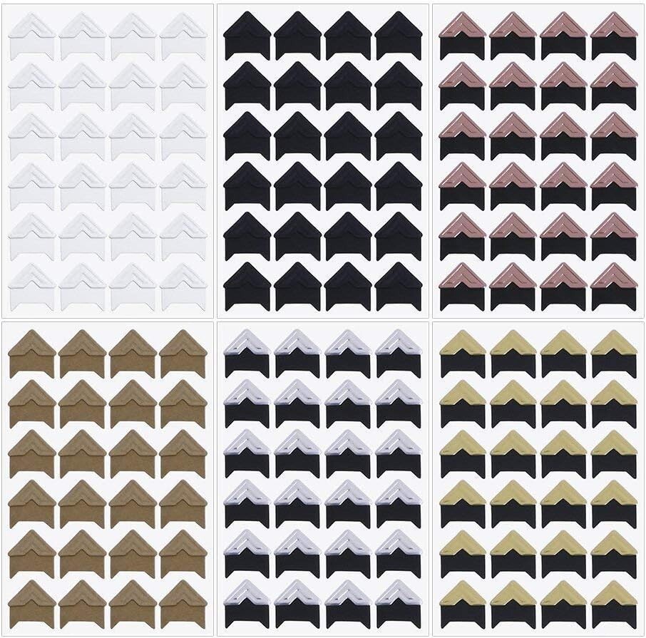 12 Sheets 6 Colors Photo Corner Stickers Holder Protectors Self Adhesive 288