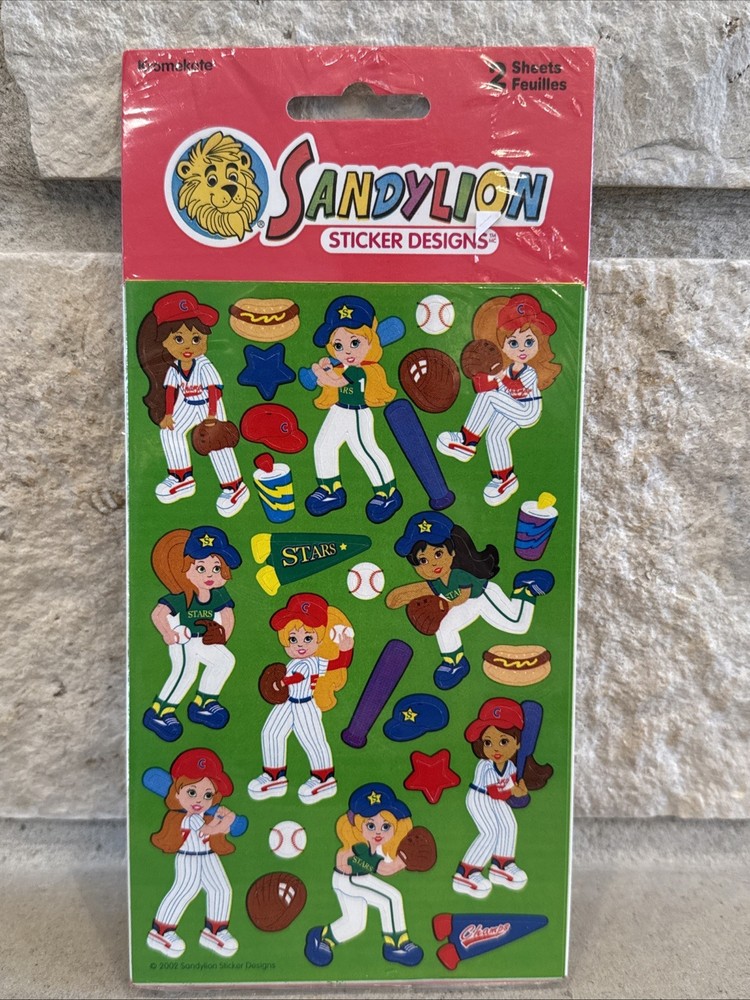 Vintage Sandylion Stickers BASEBALL SOFTBALL GIRLS 2 maxi sheet New in package
