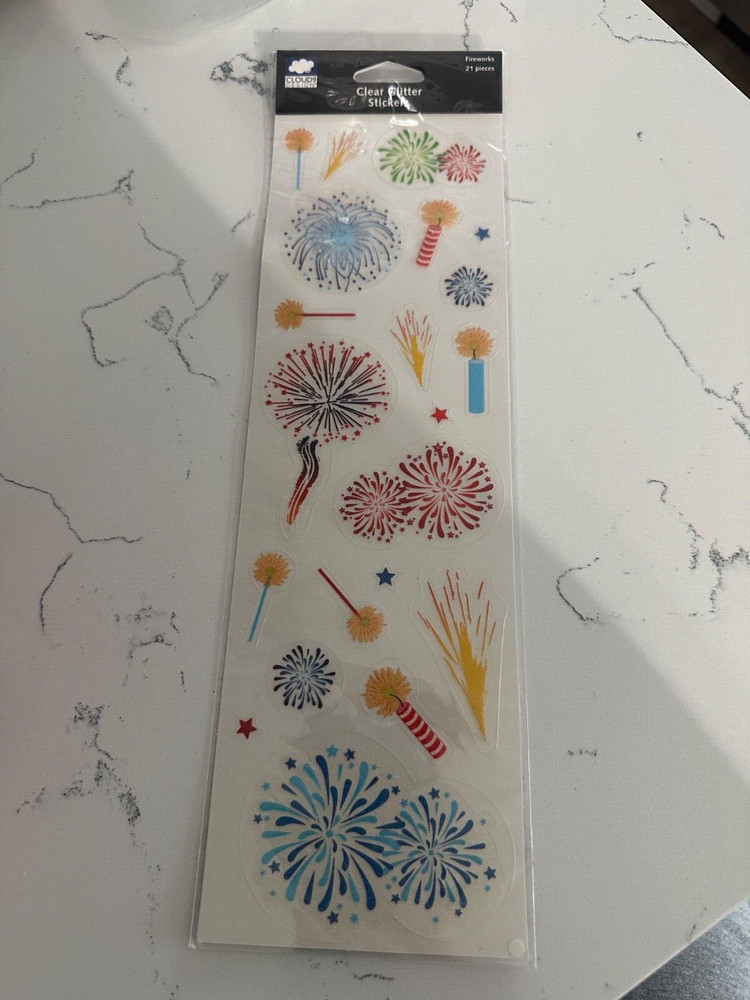 Cloud 9 Design Clear Multi-Color Glitter Fireworks Stickers 21PC Scrapbooking