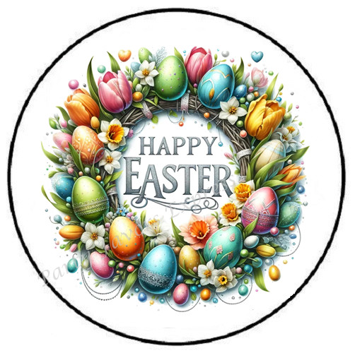 HAPPY EASTER EGG WREATH ENVELOPE SEALS LABELS STICKERS PARTY FAVORS