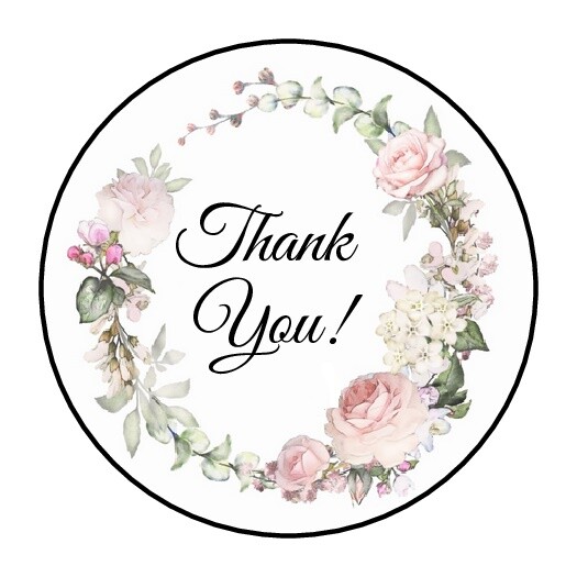 30 Pretty Flower Thank You Envelope Seals Labels Stickers 1.5″ Round Rose floral