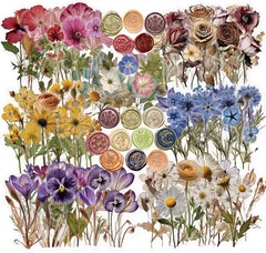 450 Pcs Flower Stickers for Scrapbook Supplies, Dried Pressed Colorful