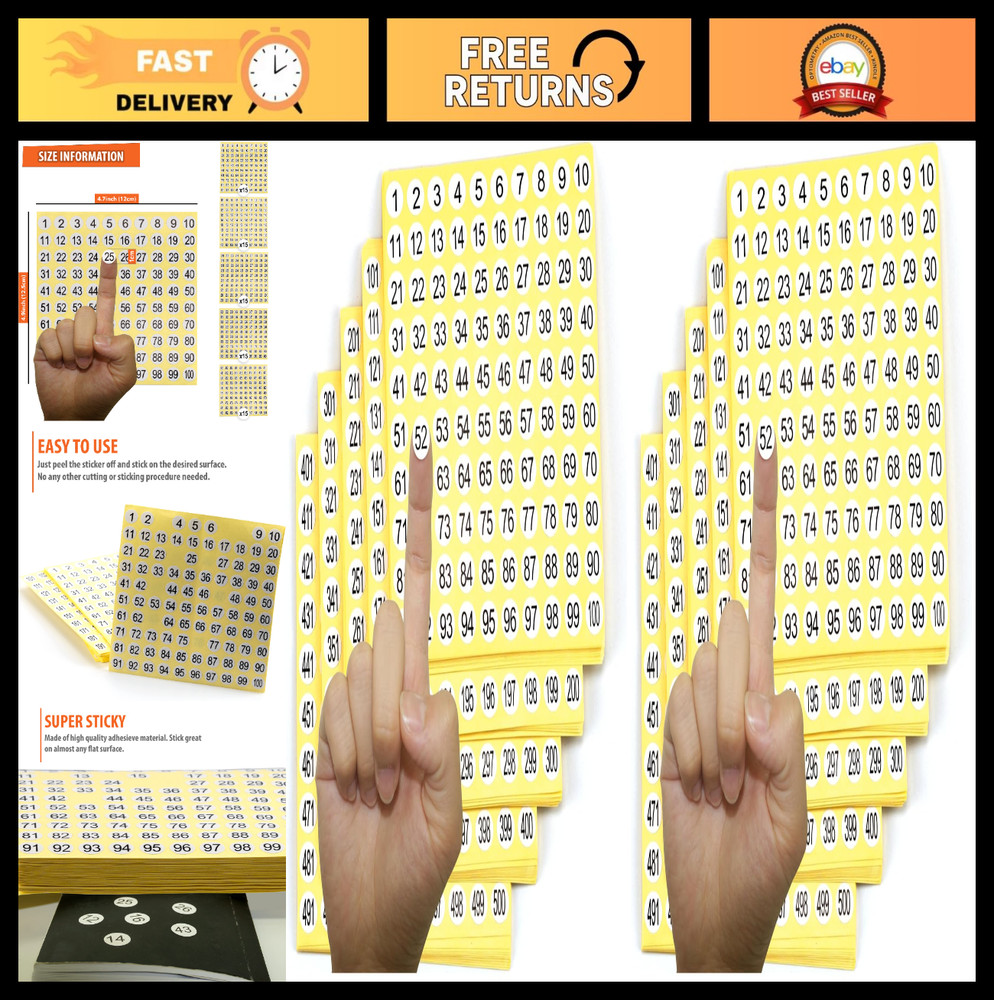 500 Round Number Stickers – 15 Sets, Self-Adhesive Decals for Inventory & Organi