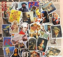 50pcs Famous Painting Vinyl Stickers, Artist Monet Van Gogh,002