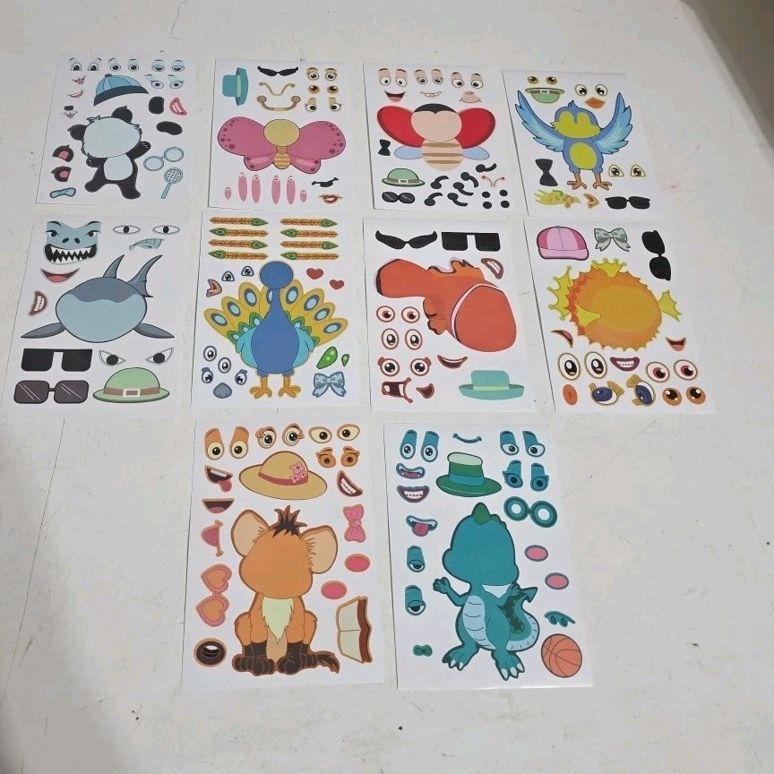 Make A Face Stickers, 10 Sticker Sheets 4″x6″ Different Animals Panda Shark Lion
