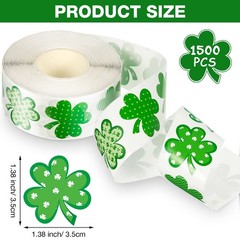 1500 Pcs St. Patrick’s Day Shamrock Sticker Irish Roll Adhesive Clover Sticke…