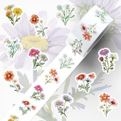 500PCS Daisy wildflowers Roll Stickers Colorful Cartoon Painted Flowers Scrapboo
