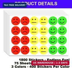 1800 PCS Happy & Sad Smile Face Stickers – 1 Inch Happy Face & Emotion Stickers