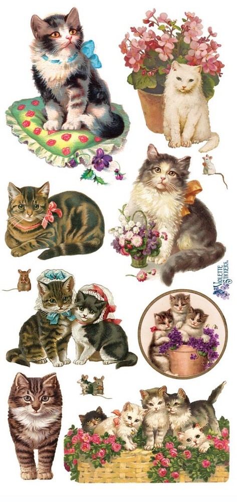 VIOLETTE STICKER – LOVELY CATS – 8″ x 3 3/4″ (20cm x 9.5cm)