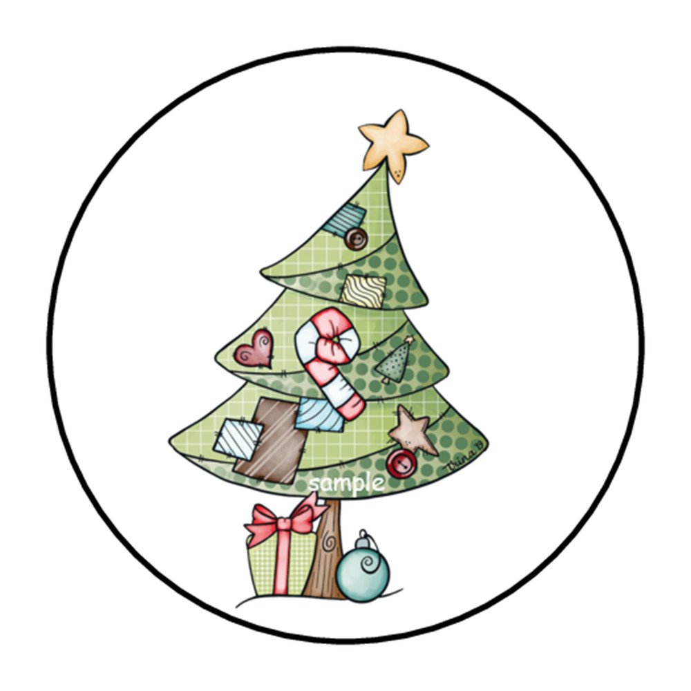 30 CHRISTMAS TREE STICKERS ENVELOPE SEALS LABELS 1.5″ ROUND RUSTIC COUNTRY