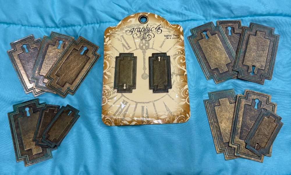 Graphic 45 Stamped Geometric Metal Tags ** 14 total **