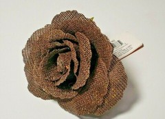 Blooming Autumn Burlap Rose Clip-On – BROWN/GOLD METALLIC