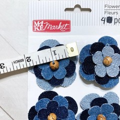Make Market Denim Fabric Flower Embellishments 4 pc Sew On Craft Scrapbook