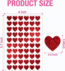 1800Pcs 0.5Inch Holographic Heart Stickers, Red | Glitter Tiny Hearts, for Kids,