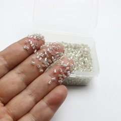 5000 Glass Tube Bugle Beads 2X2mm White Silver-Lined + Storage Box