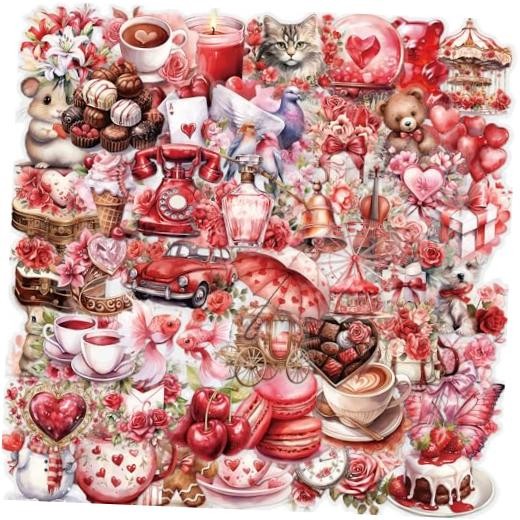50 Pcs Red Valentine’s Day Waterproof Clear Stickers – Romantic Valentines