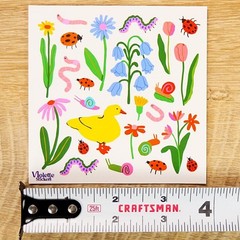 Violette Stickers – Springtime Garden – 1 Insect, Bug, & Flowers Sticker Sheet