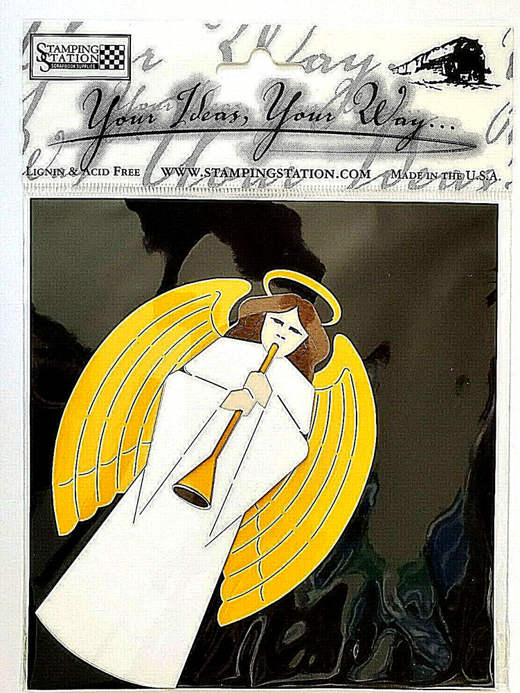 Christmas Angel Halo Trumpet Die Cut Ephemera Stamping Station Laser Cut 5.5″