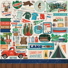 (1) 12×12 Sheet of Carta Bella Paper SUMMER CAMP Scrapbook Element Stickers