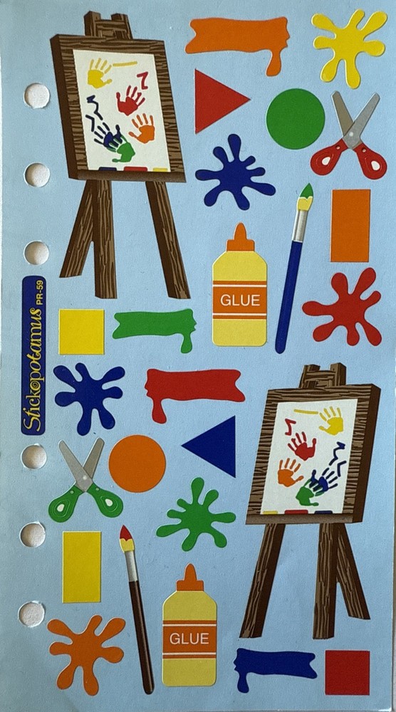PAINT SUPPLIES Binder Stickers(26pc)Sticko…Paintbrush…Glue…Easel…Scissors…School