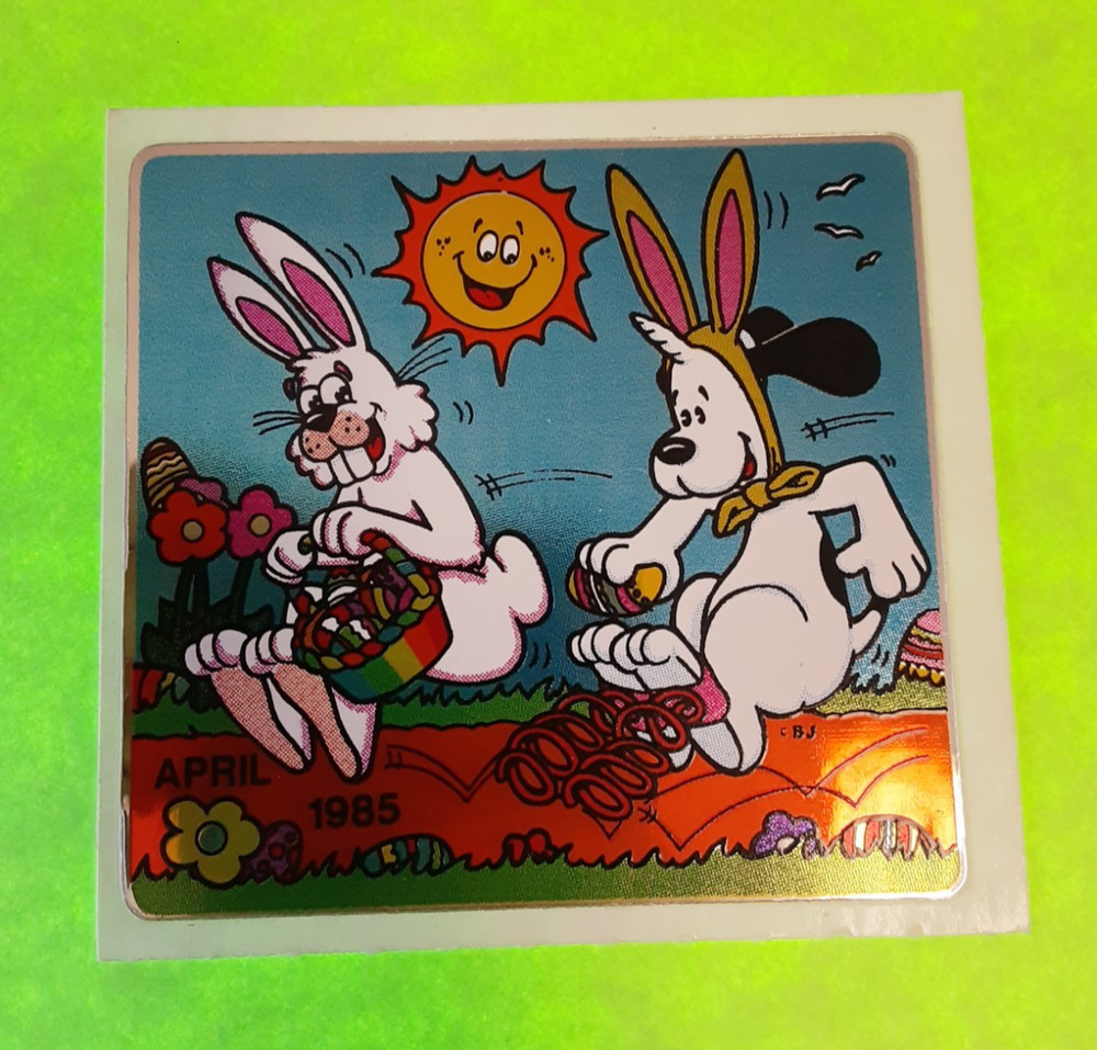 vintage 80’s BJ Decal Specialties foil unidog Easter large sticker module
