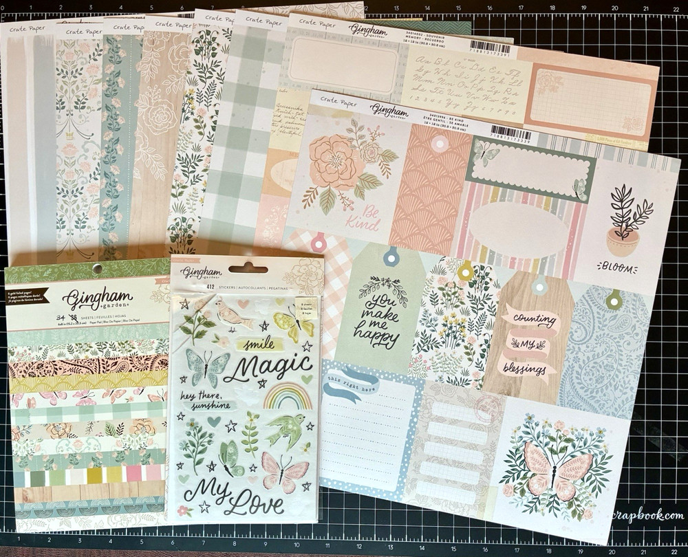 Crate Paper GINGHAM GARDEN 8 Sheet Stickers, 12×12 Paper, 6×8 Paper PARTIALS